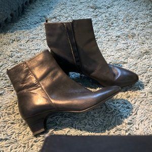 Black genuine leather dress booties, Women's size 9